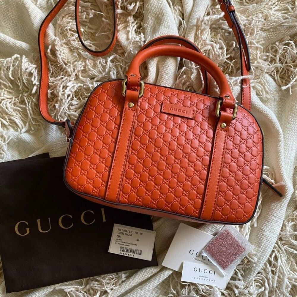 GUCCI Microguccissima Orange Calf Leather Satchel Margaux Borsa Crossbody NEW